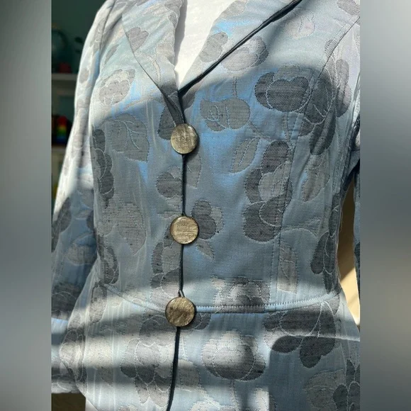 Armani Iridescent Blue Jacquard Blazer Floral Pattern, Size 4 - Picture 11 of 15